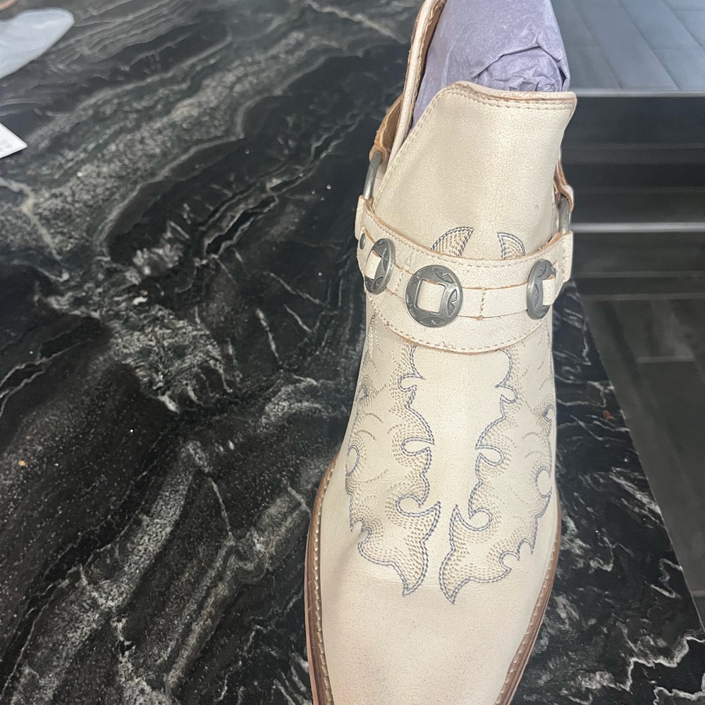 Myra Bag Western Ember Embroidered Cream Ankle Booties with Silver Accents